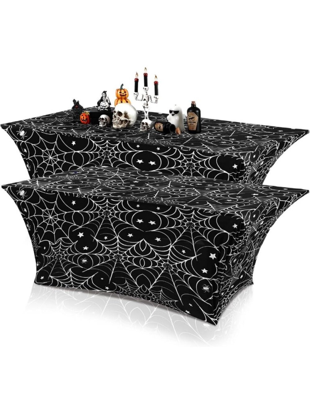 Set of 2 Halloween Tablecloths - 6ft White & Black Spider Web Design